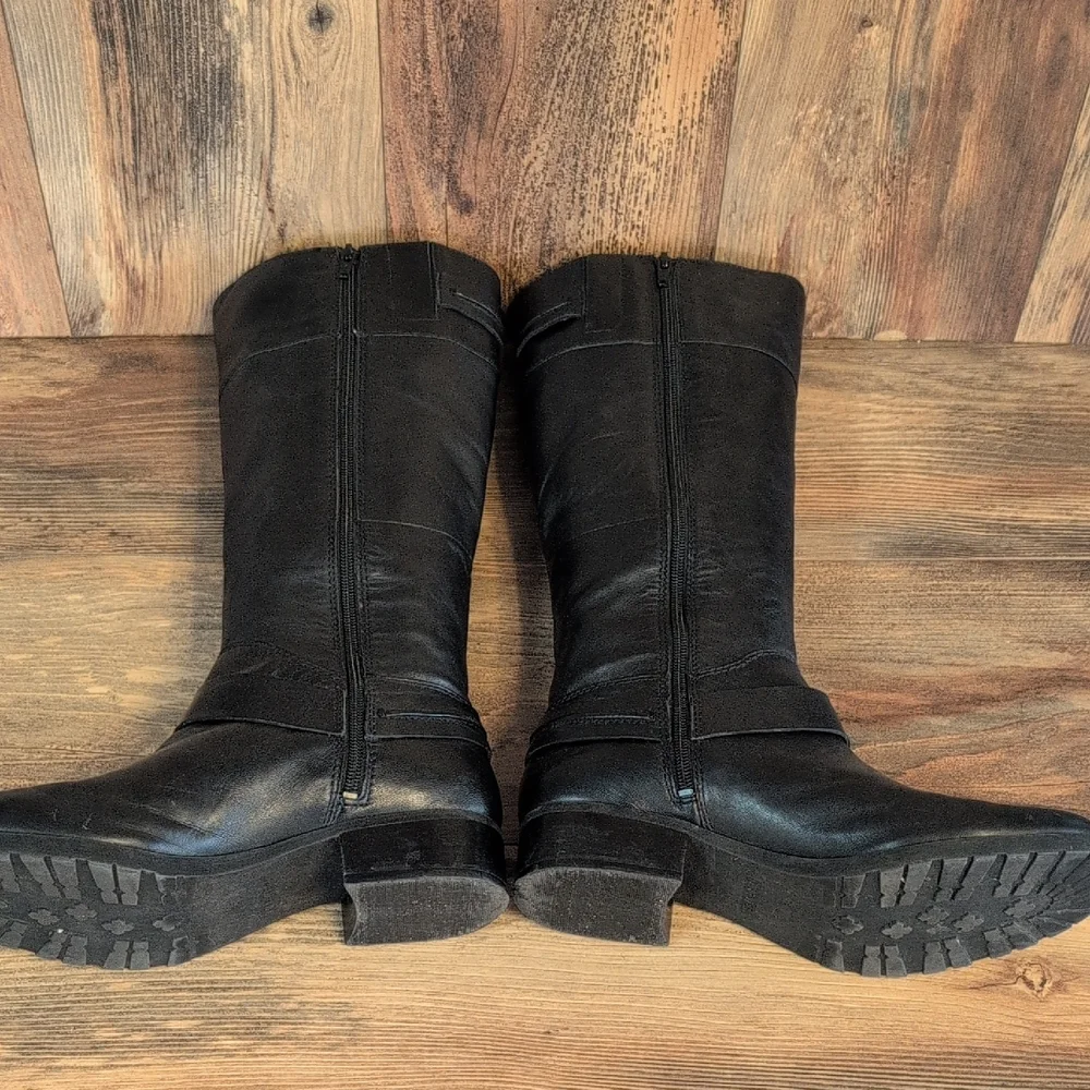 Nine West Black Leather Over the Knee Buckle Boots 10M M689
